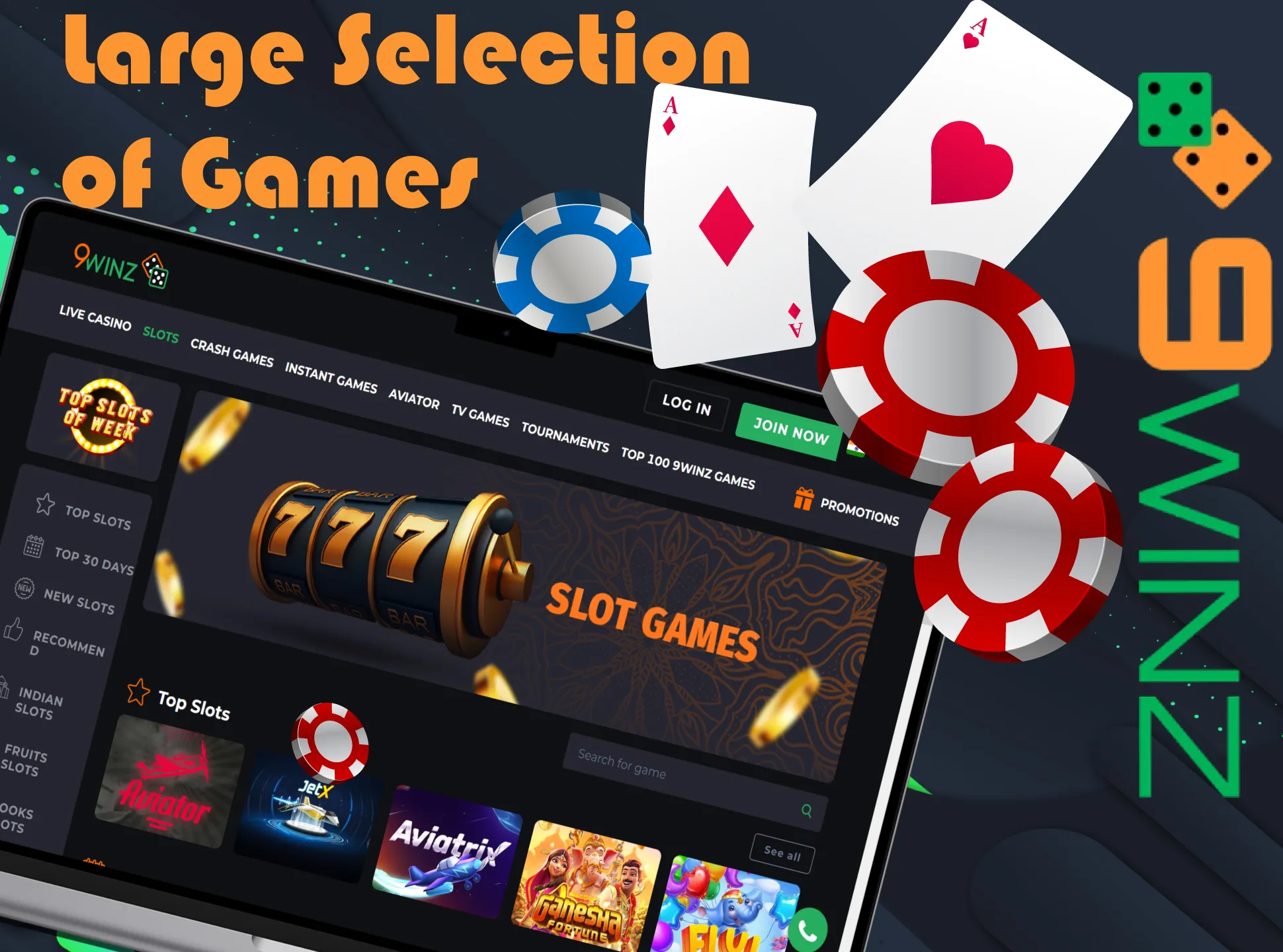 Search for your favourite games in 9winz casino.
