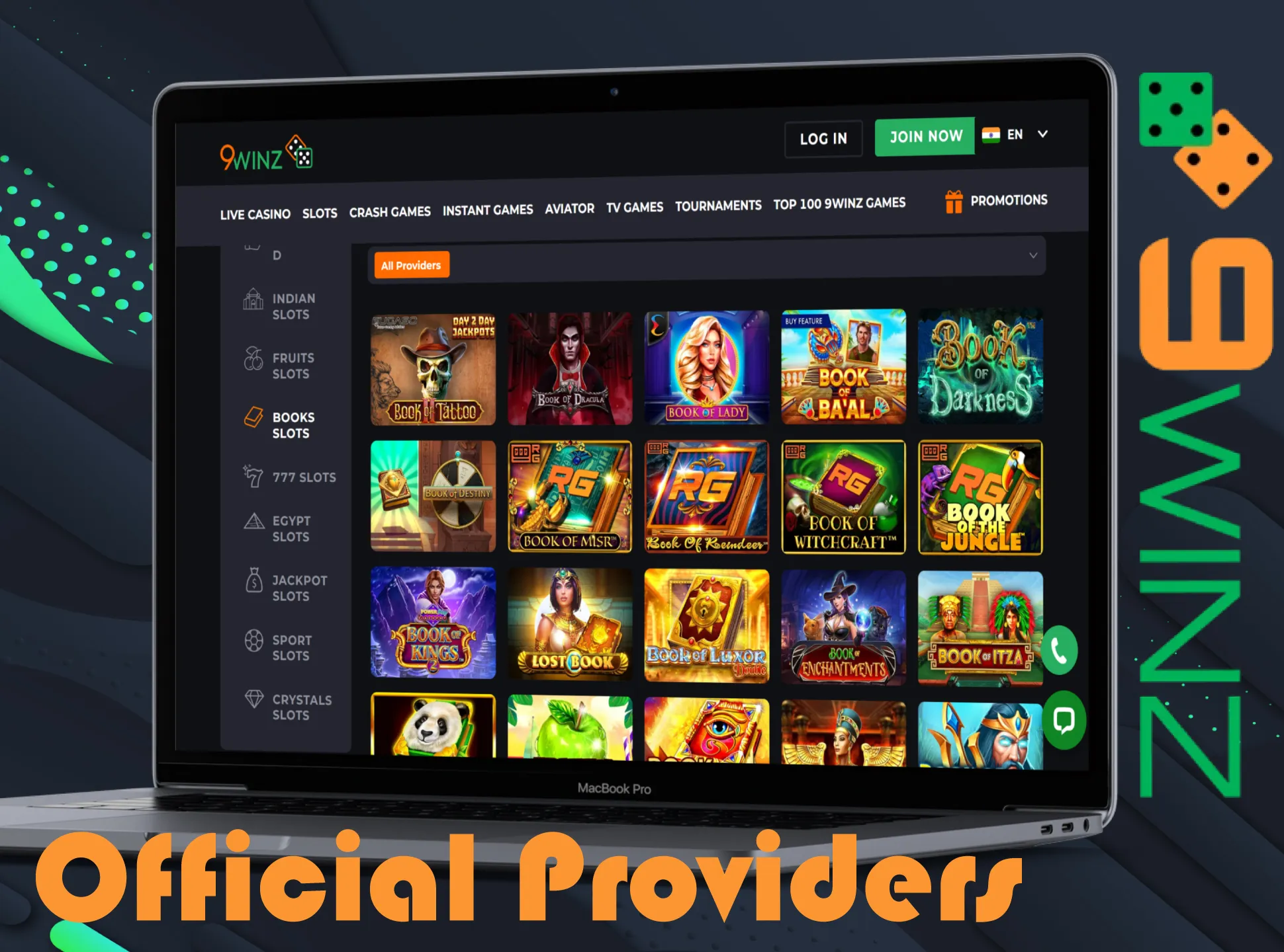 Play games from different providers at 9winz.