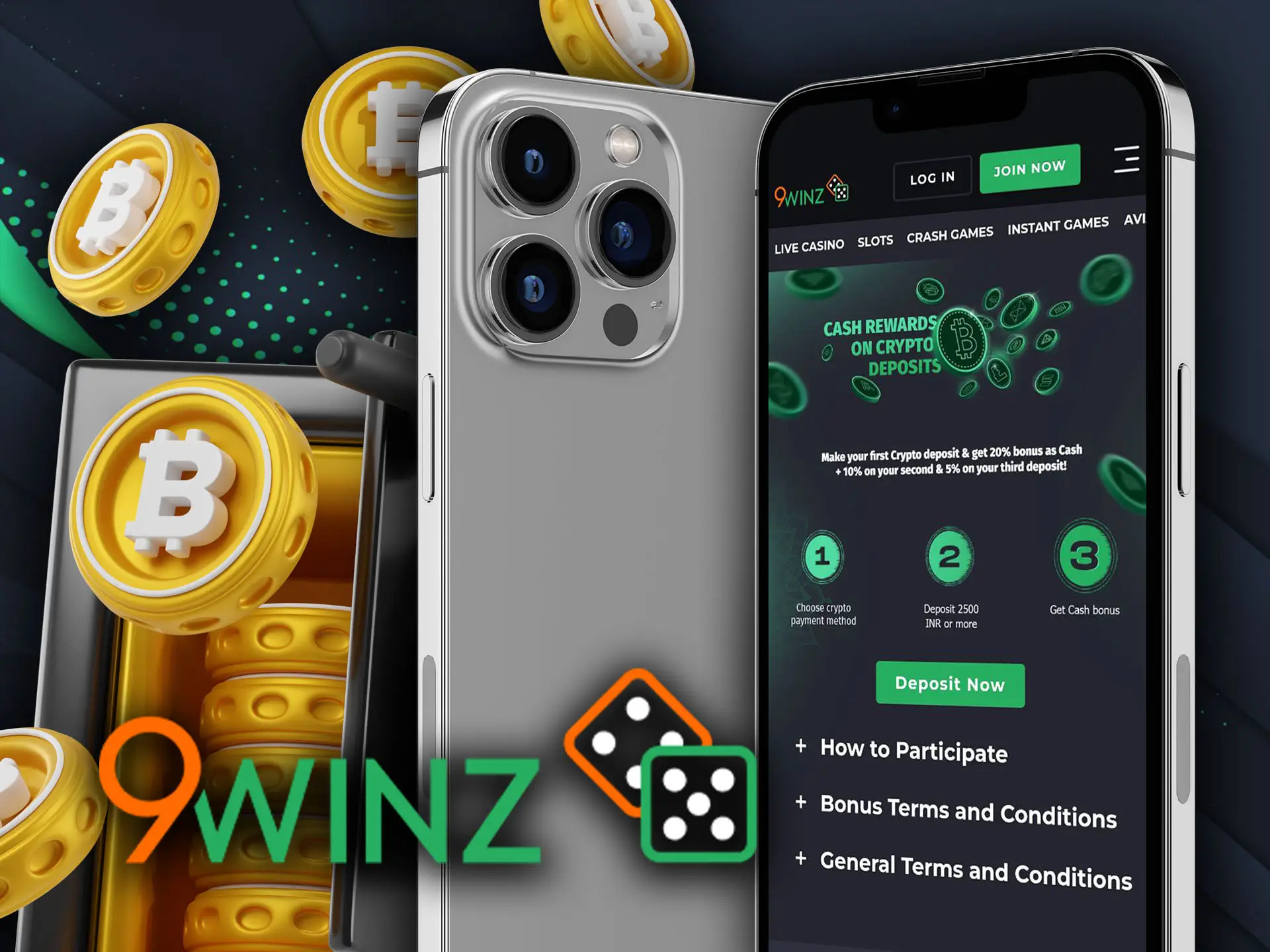 Use crypro for making deposits in 9winz mobile version.