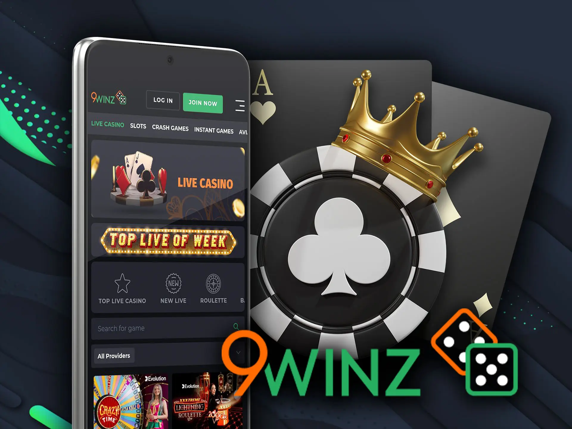 Play different casino games using 9winz app.