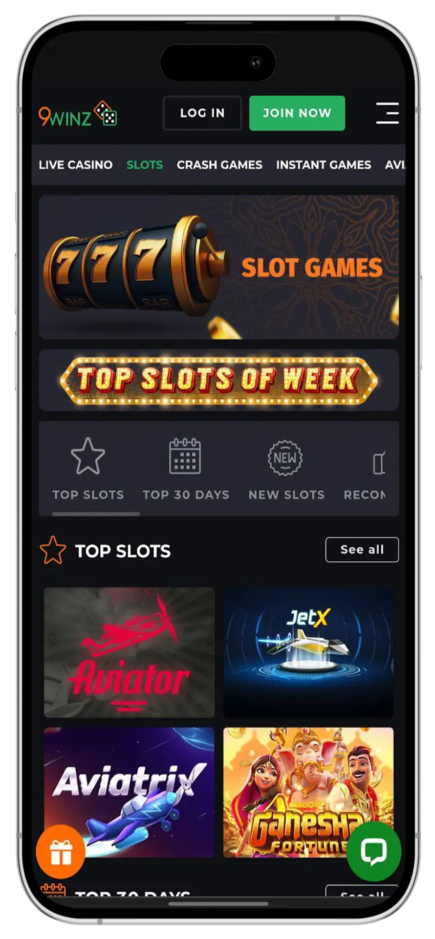 Visit at 9winz App Casino Section and start bet.