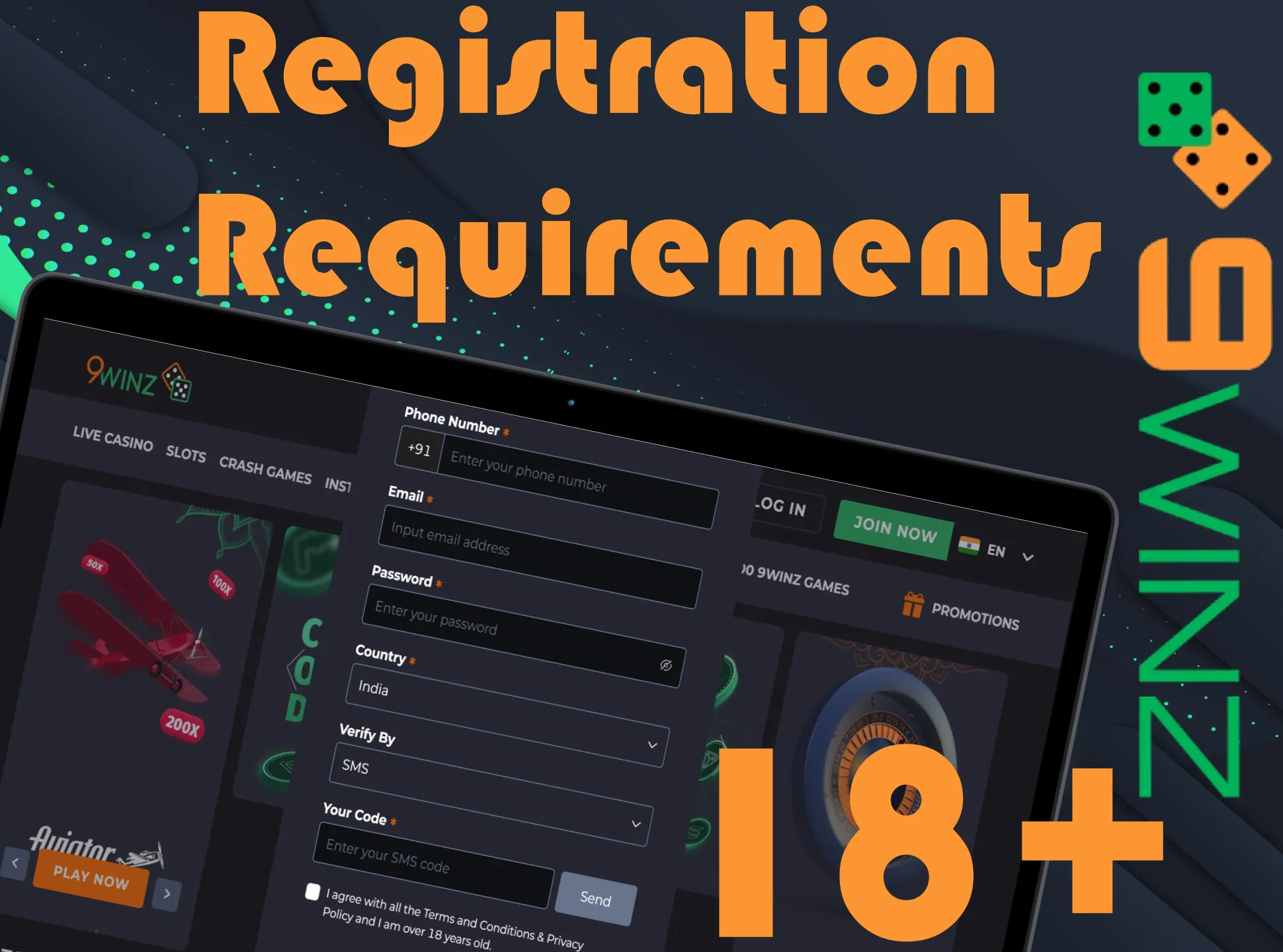 Follow 9winz registration requirements while making new account.