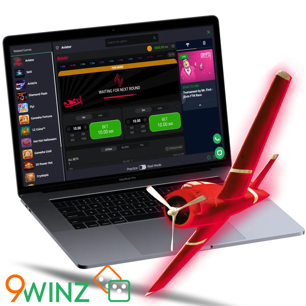 Play Aviator in the 9winz online casino.