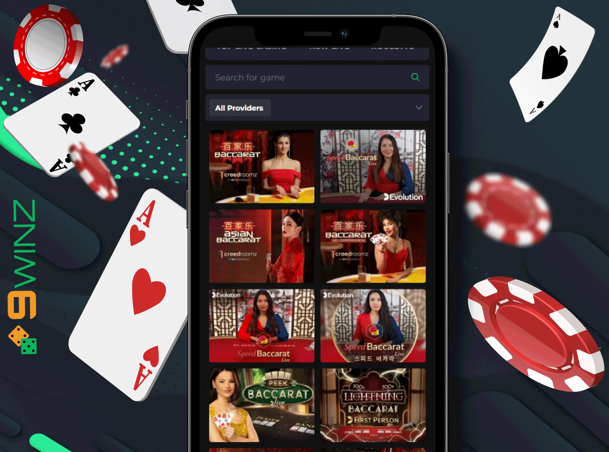 Use the 9winz baccarat app for playing baccarat games.