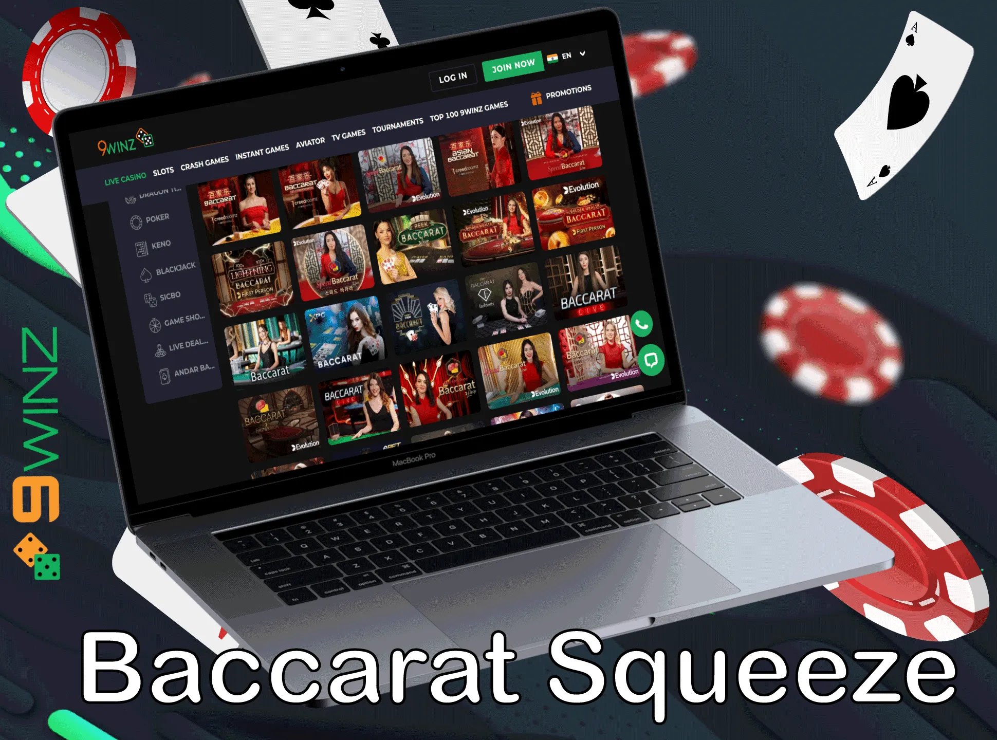Try new squeeze version of baccarat at the 9winz casino.