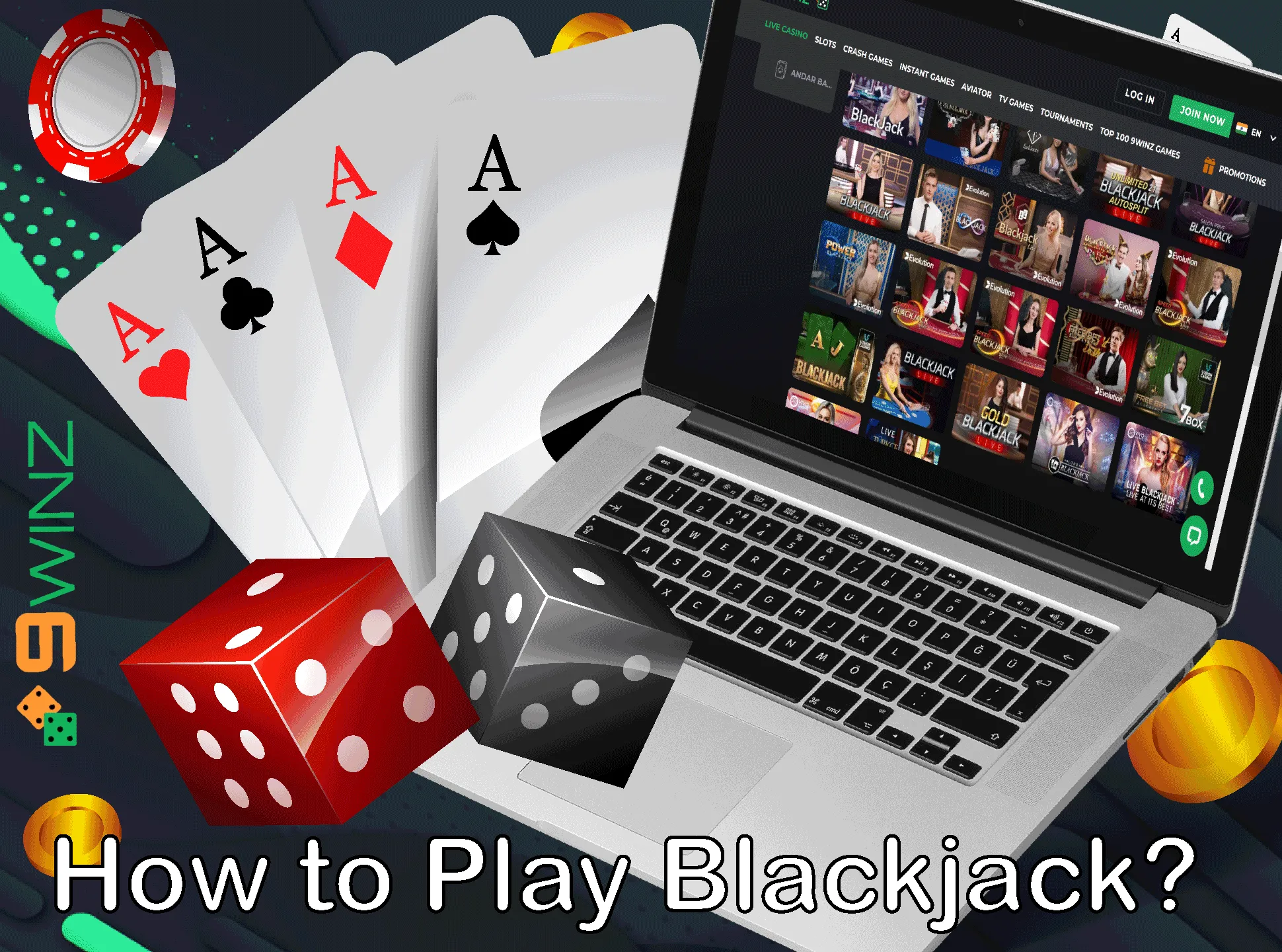 It's easy to play blackjack at the 9winz casino.