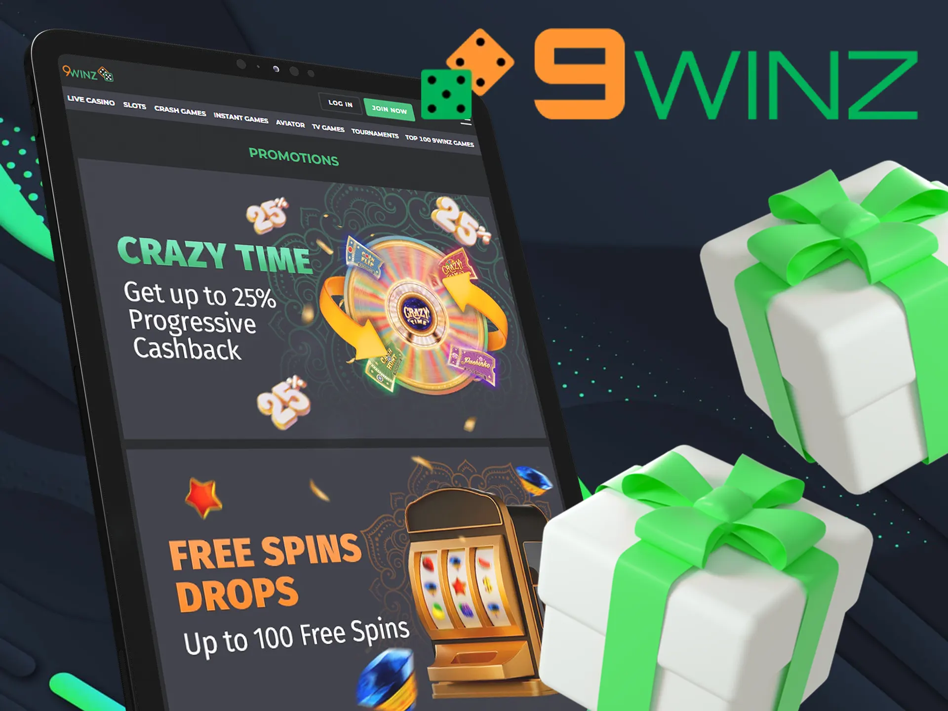 Claim all of the 9winz bonuses for slot games.