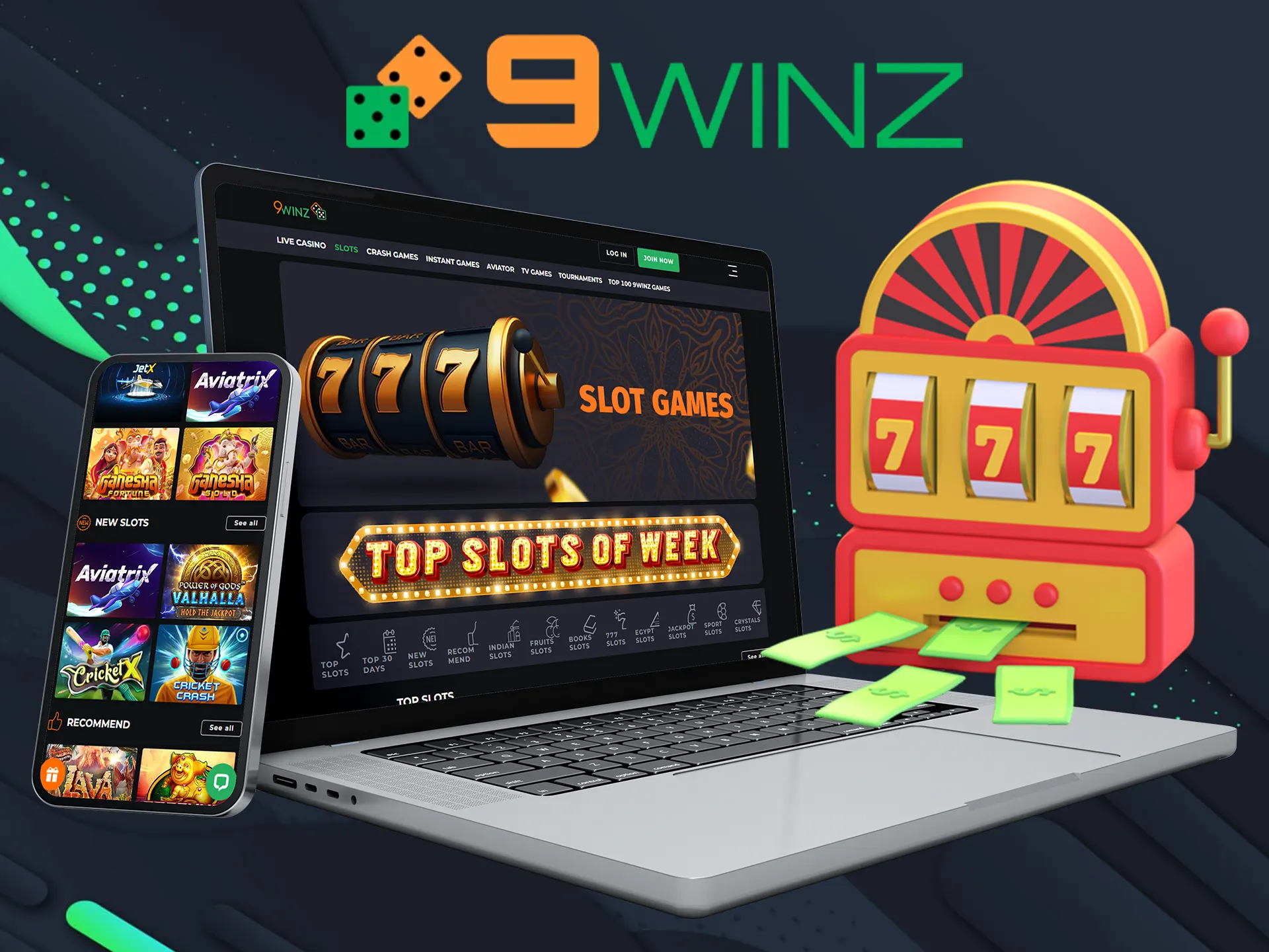 Search for your favorite type of slots at the 9winz casino.