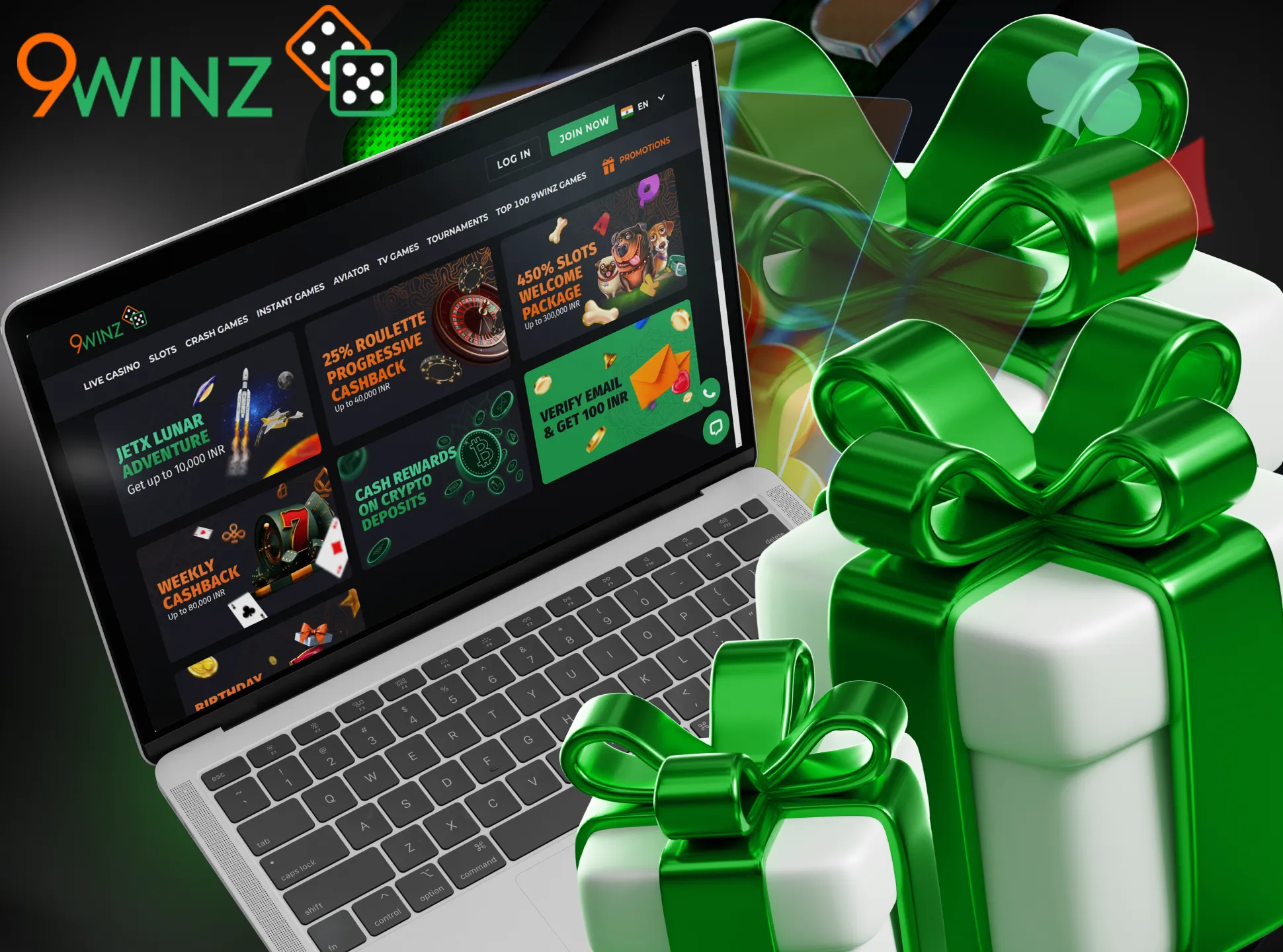 You can receive 450% bonus from 9winz on the casino games.