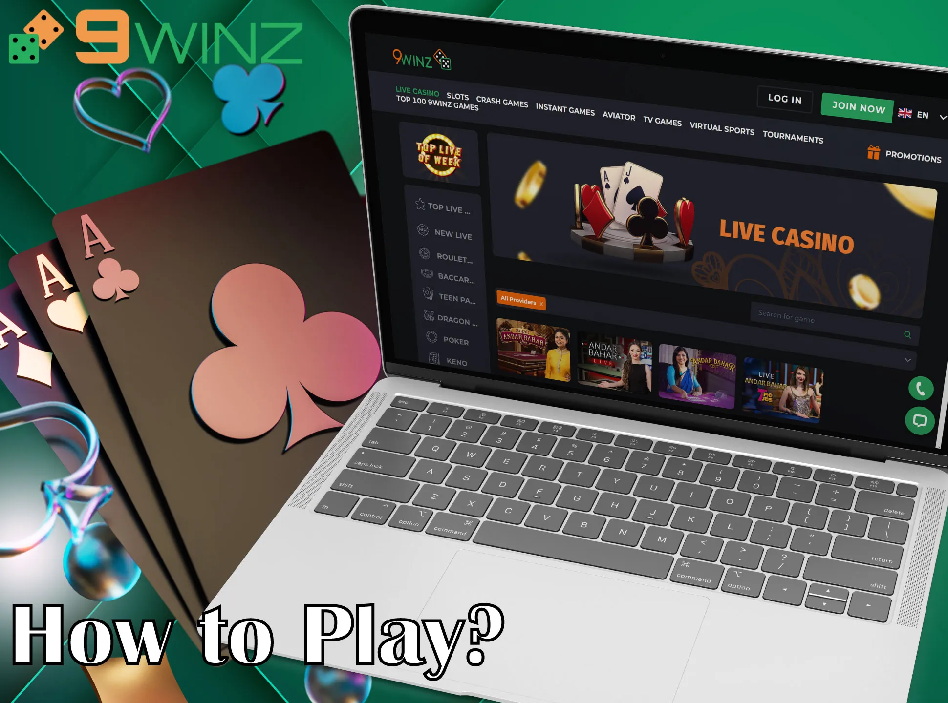 Follow the instruction on how to play Andar Bahar game at 9winz Casino and win.