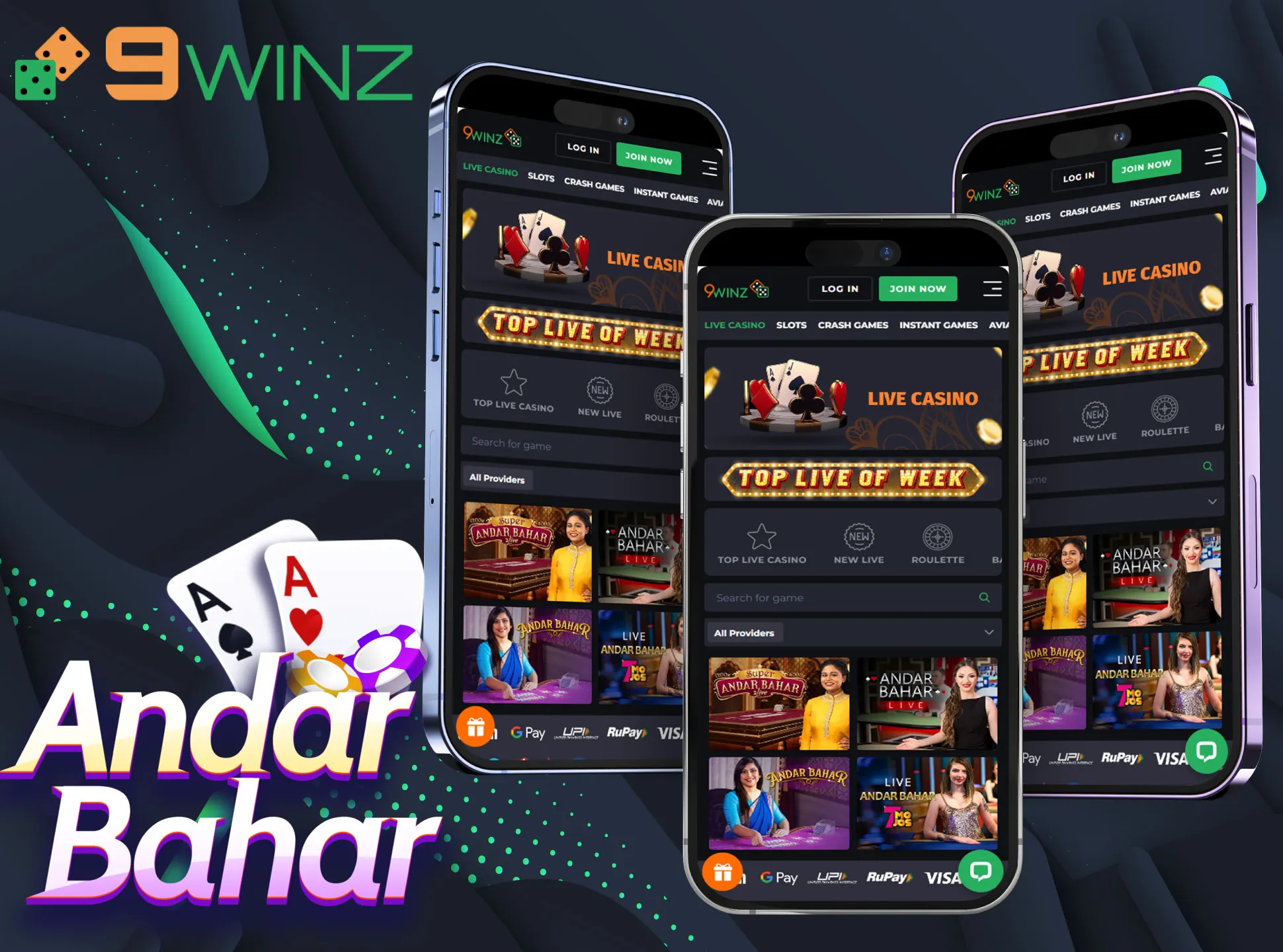 Play Andar Bahar in the 9winz mobile casino.