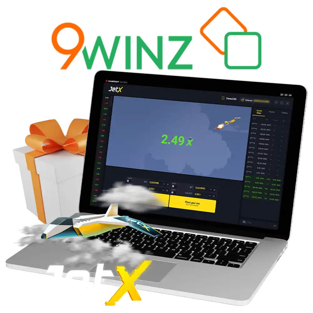 9Winz offers players to play the crash game JetX, and for newcomers to take away a 450% bonus worth up to INR 300,000.