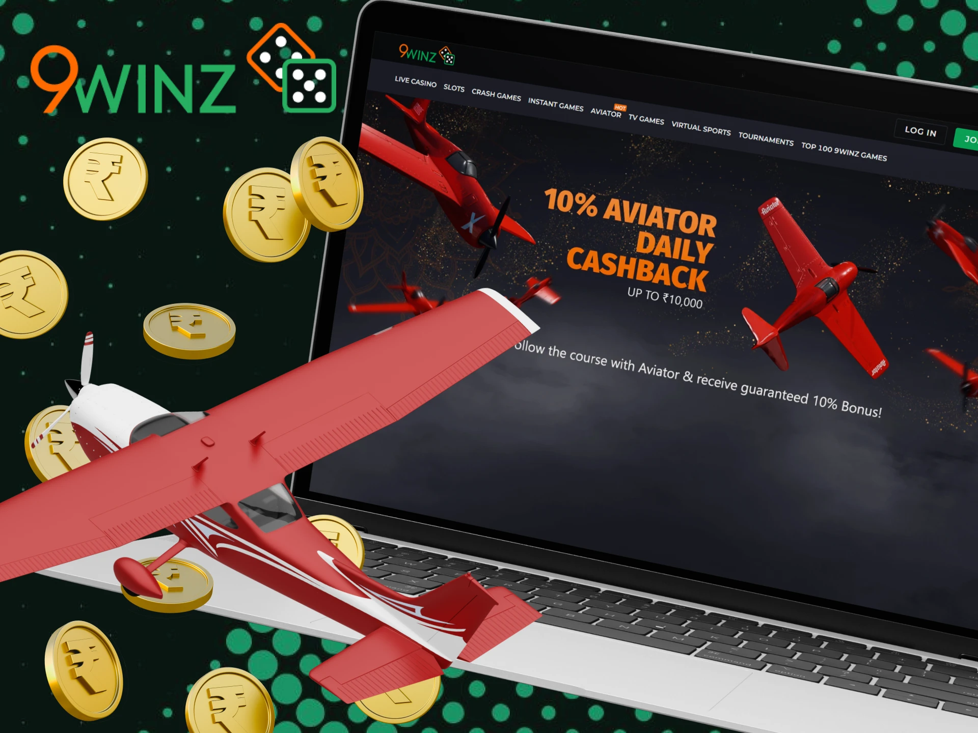 Play the Aviator game and get cashback at 9Winz Casino.